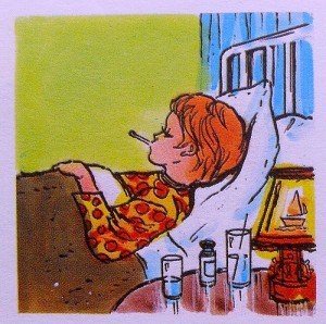 1960s Illustration Kid In Sick Bed