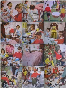 A typical day mosaic from children's illustrations