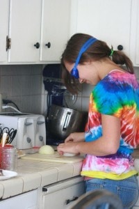 wearing goggles while slicing onions