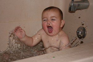 splashing in the tub