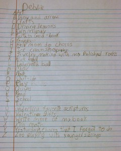 Child Created A-Z Boredom Buster List