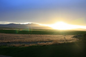 Sun setting over the farm