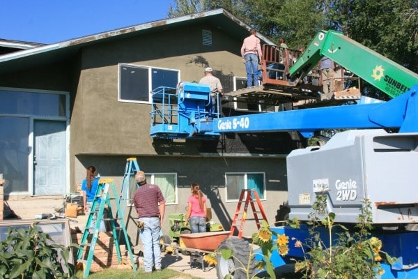 adding stucco cement