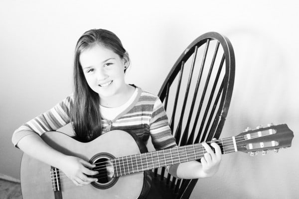 guitar girl black and white