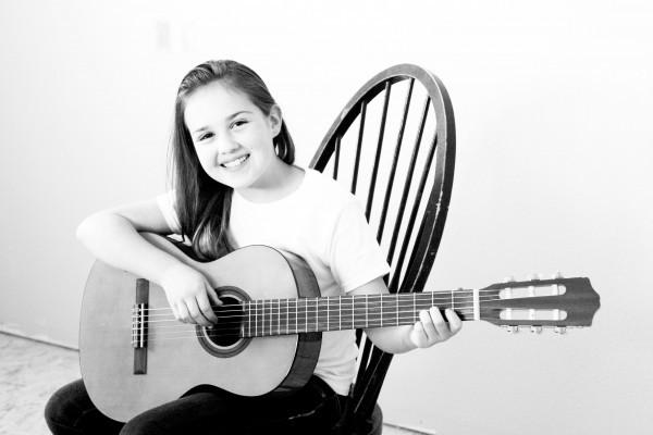 guitar girl black and white