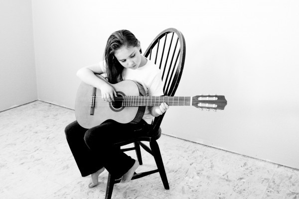 guitar girl black and white