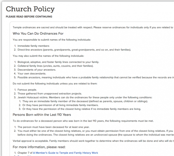 church policy on ancestor temple work