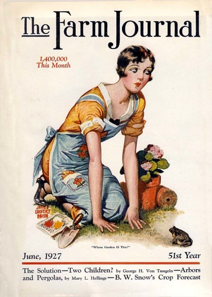Farm Journal woman wearing apron working in garden
