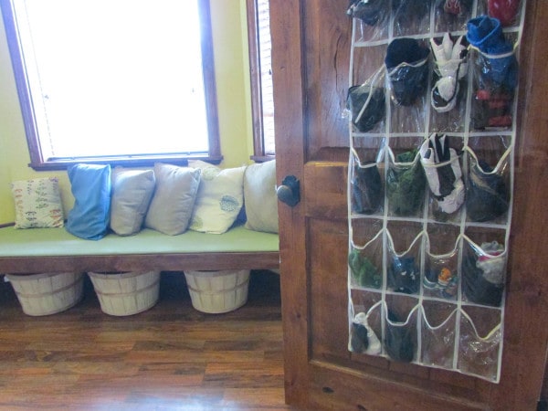 shoe bins and sock storage