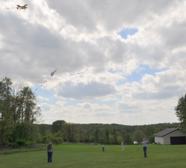 Kids flying a kite