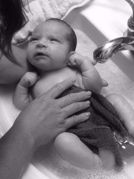 Henry's first bath