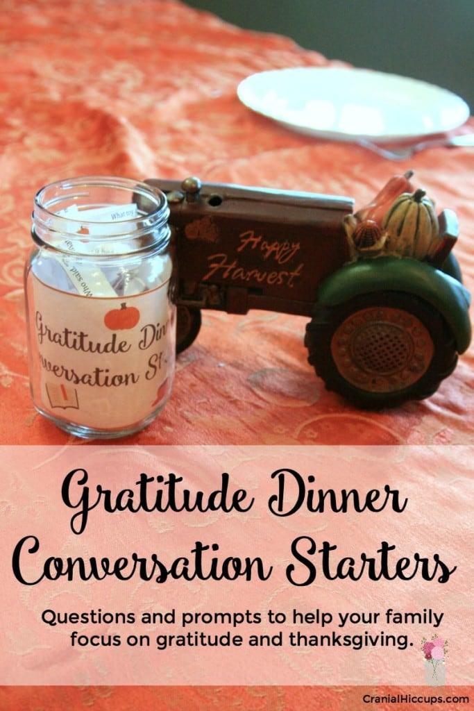 These Dinner Conversation Starters will get your family talking more about gratitude and help you focus on giving thanks.