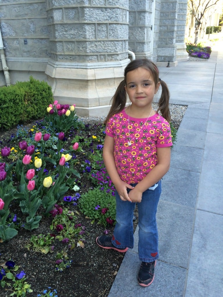 Julie looking at flowers