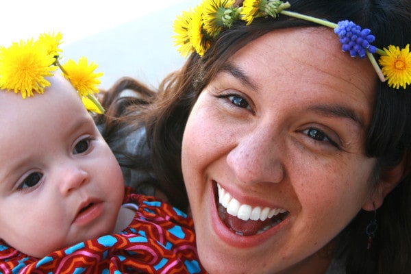 Julie and Mom dandelion crowns