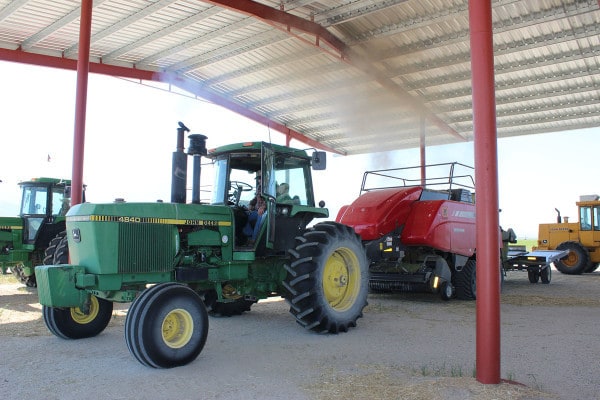 starting up baling tractor