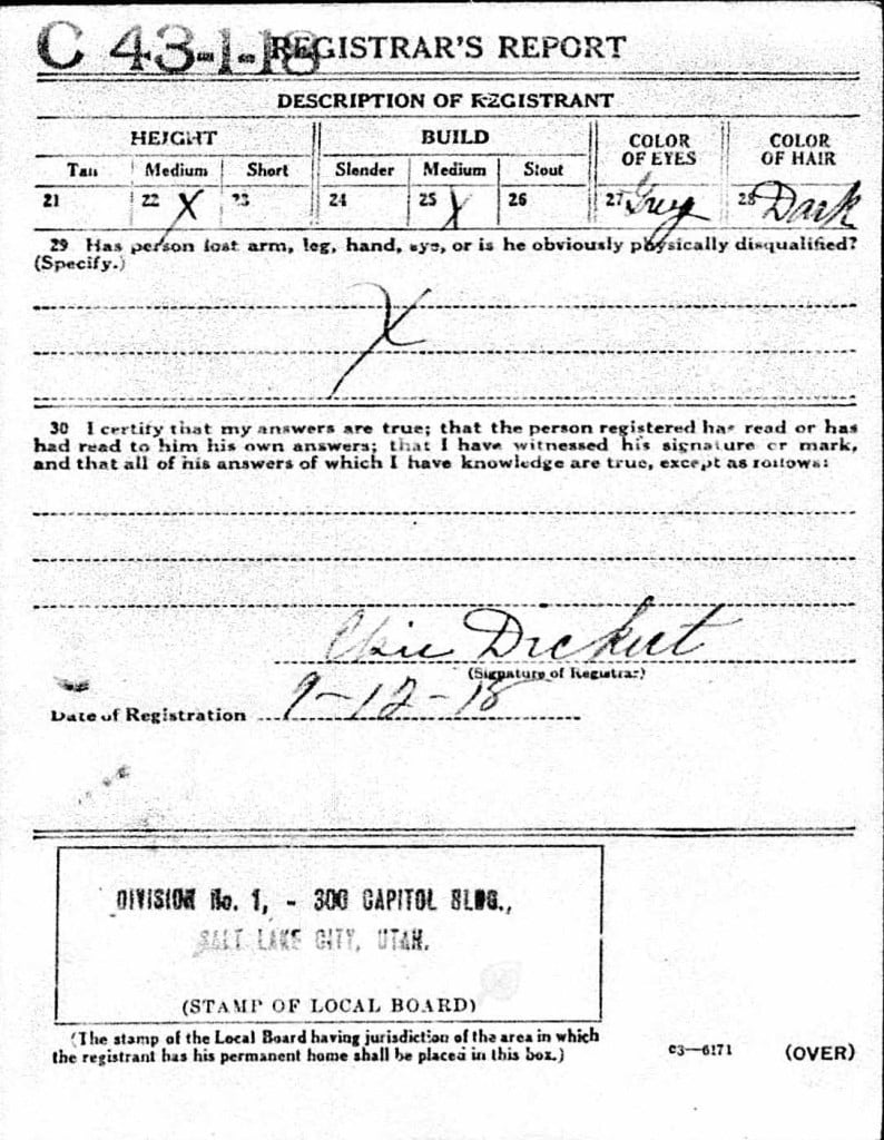 Charles Worthen Gibbs WWI draft card back