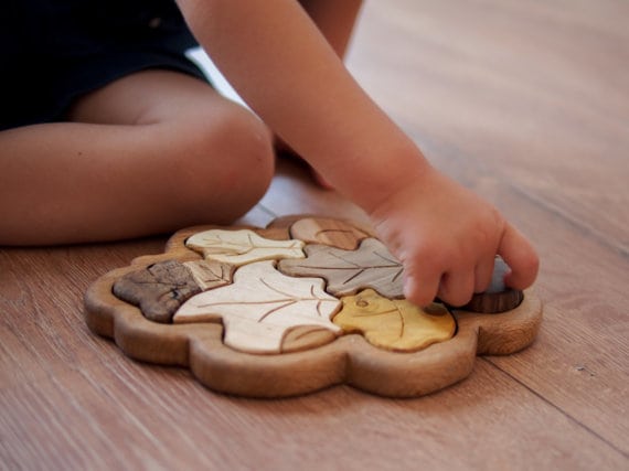 handmade wooden leaf puzzle