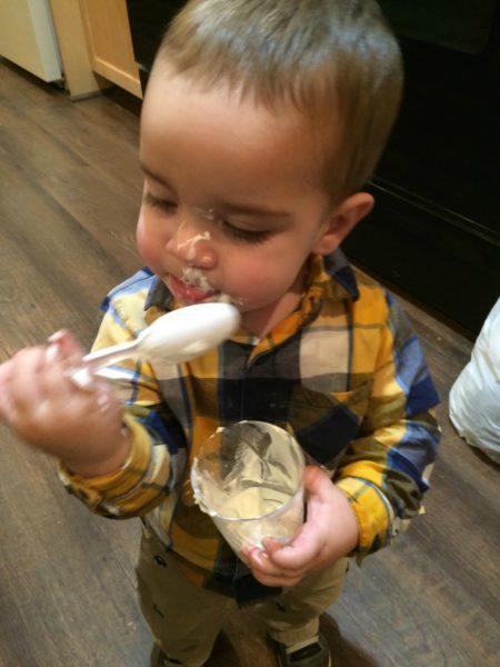 Henry ate three cups full of whipped cream. He knows the good stuff!