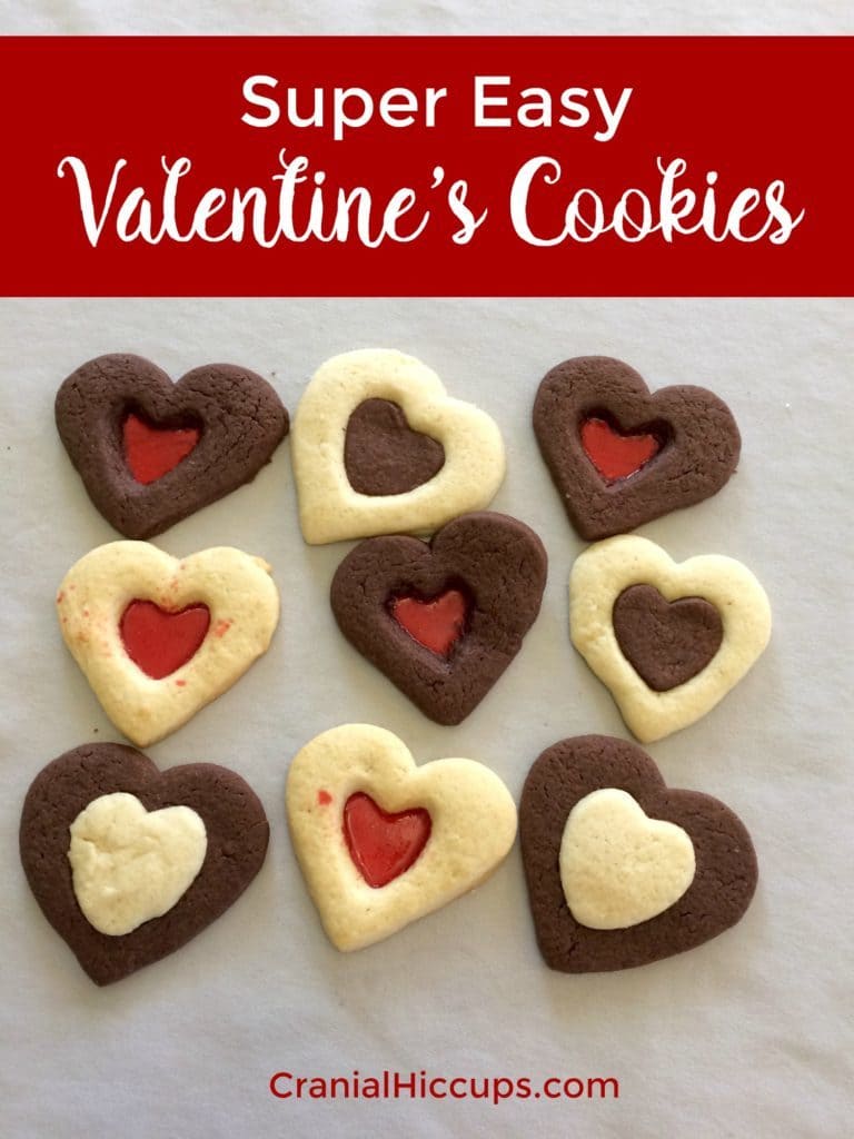 Super easy Valentine's cookies made with regular and chocolate sugar cookie dough!