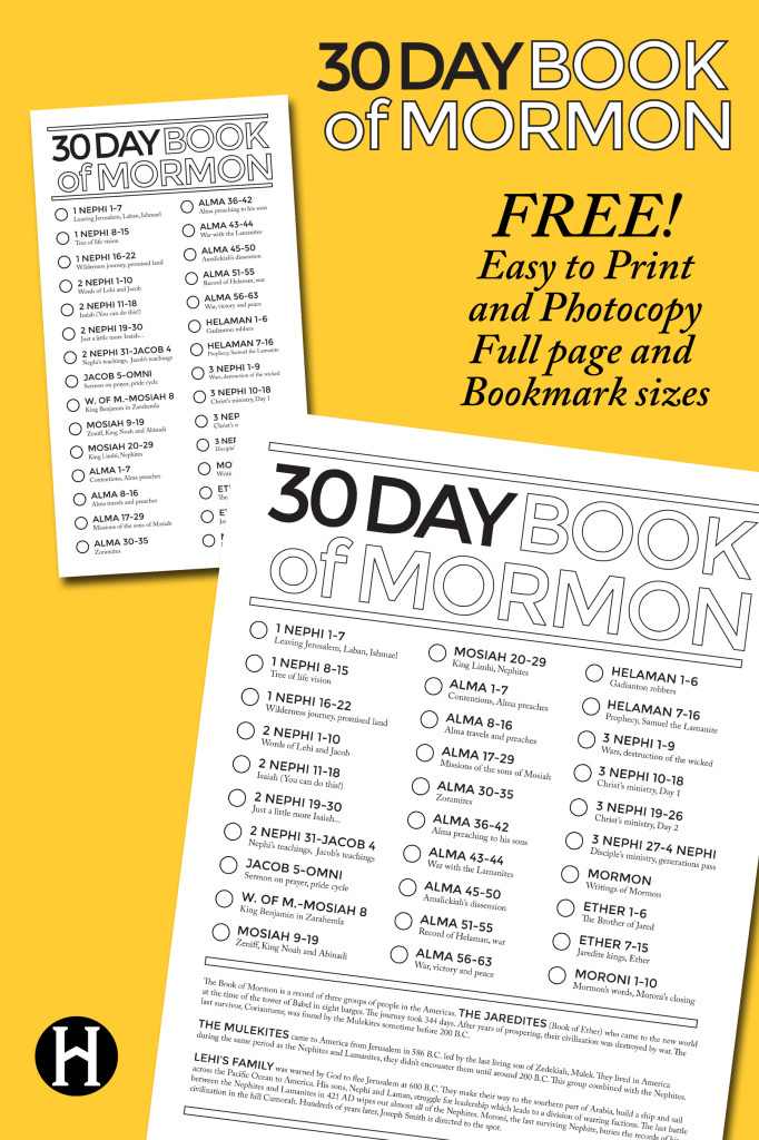 30 Day Book of Mormon Reading chart